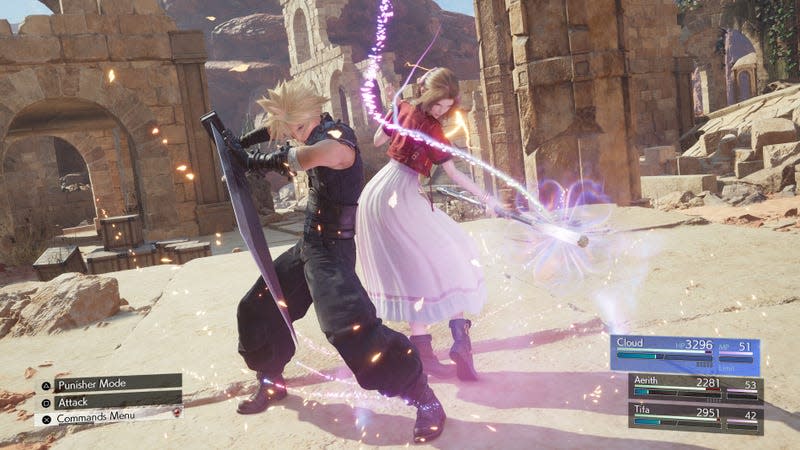 Cloud fights alongside Aerith.