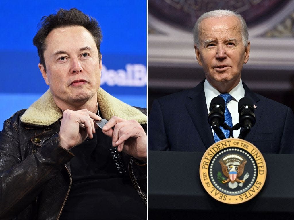 A composite image of Elon Musk and Joe Biden.