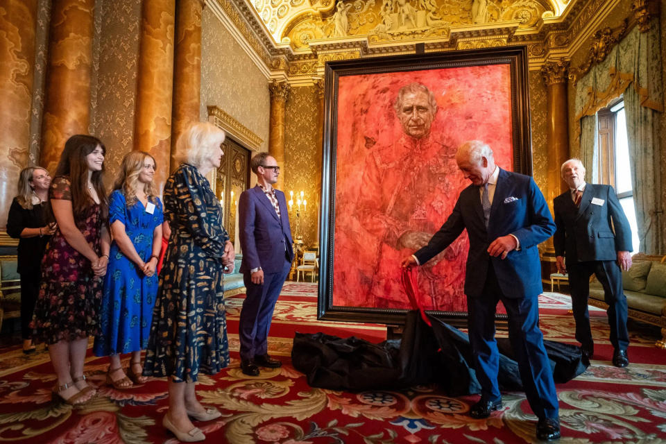 king charles with camilla and guests at unveiling