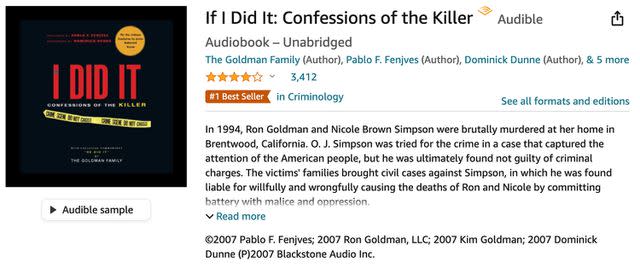 <p>Amazon</p> 'If I Did It: Confessions of the Killer' as seen on Amazon.
