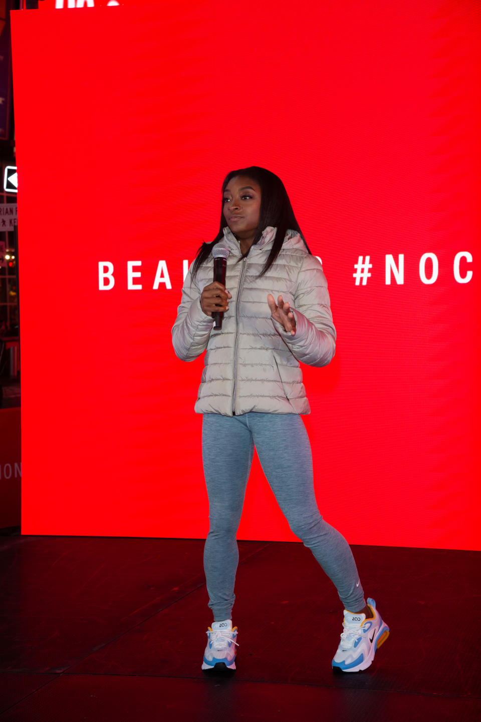 Olympic Gymnast Simone Biles Appears at Times Square For SK-II Beauty Campaign in New York, US