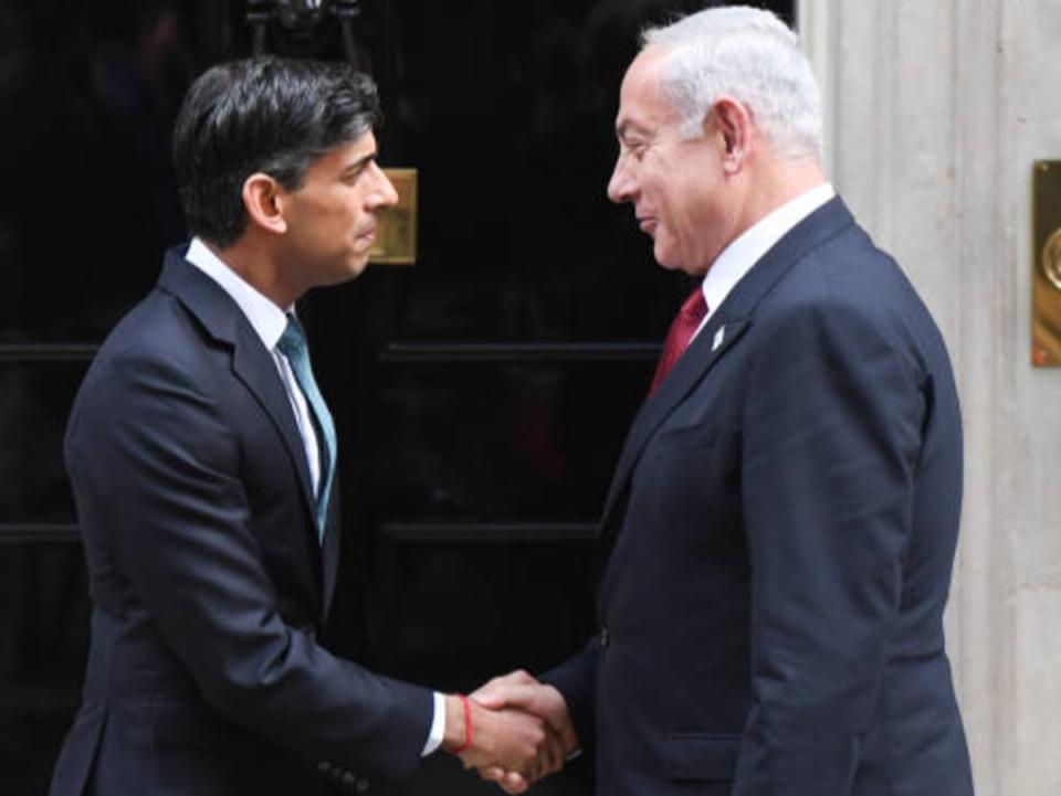 Rishi Sunak with Israeli PM Benjamin Netanyahu at No 10 earlier this year (Bloomberg via Getty Images)