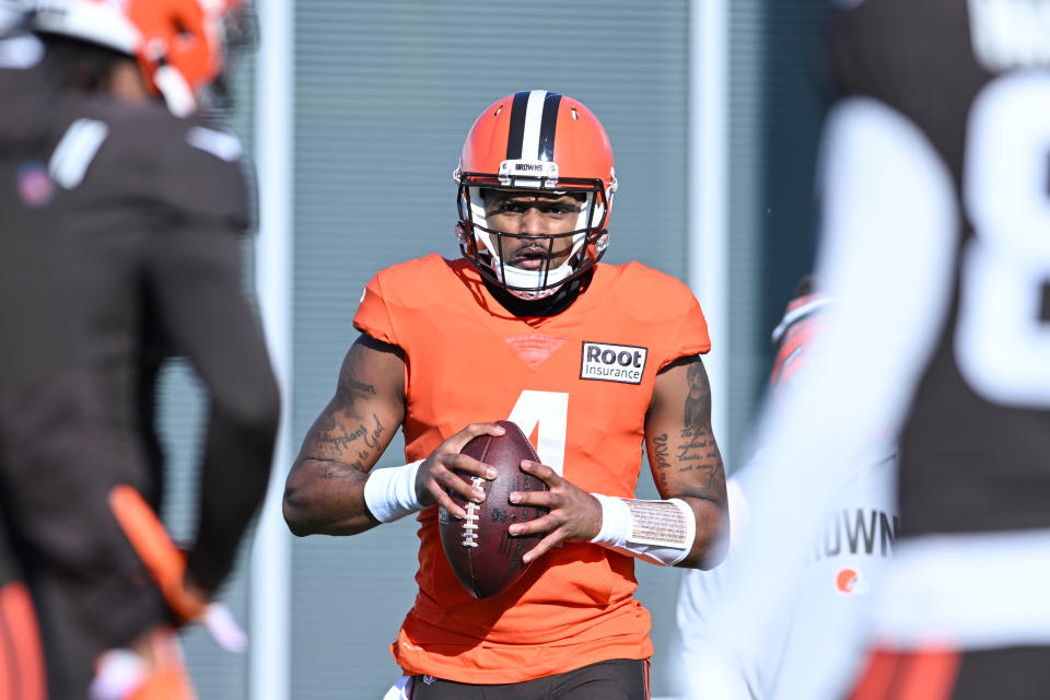 Deshaun Watson made his Cleveland Browns debut after an 11-game NFL suspension.  (Photo by Nick Carmit/Getty Images)