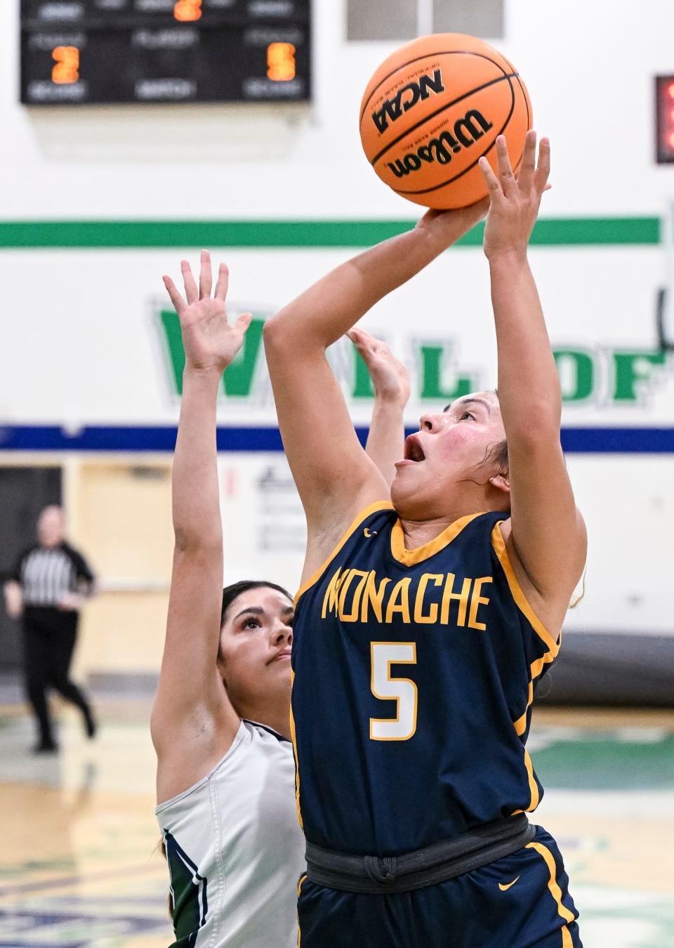 Monache's Alisha Verdejo shoots against El Diamante in an East Yosemite League high school girls basketball game  Friday, January 13, 2023. 