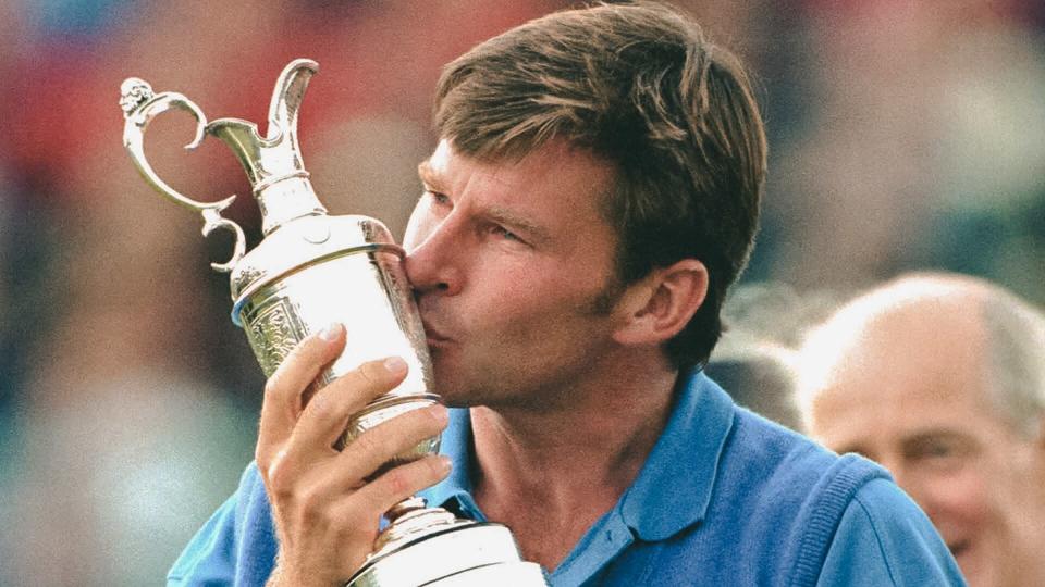 Nick Faldo Britain&#39;s Nick Faldo kisses the trophy after he won the British Open golf tournament at Muirfield in Scotland.