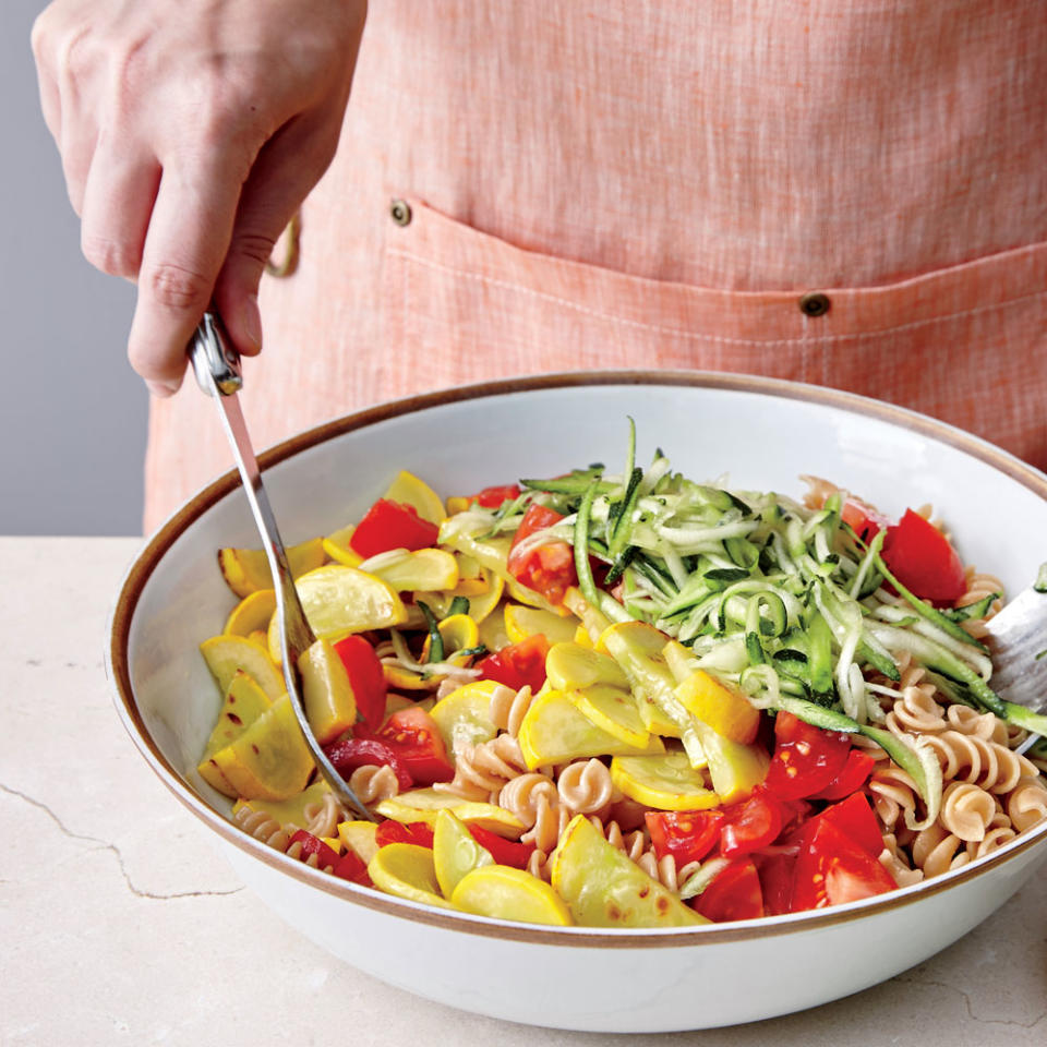 Basil, Squash, and Tomato Pasta Toss