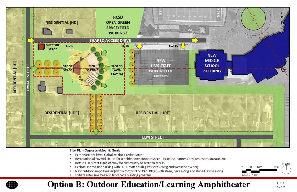 The Hudson Heritage Association is proposing an outdoor ampitheater be built on the 1927 school building site if the historic structure must be demolished.