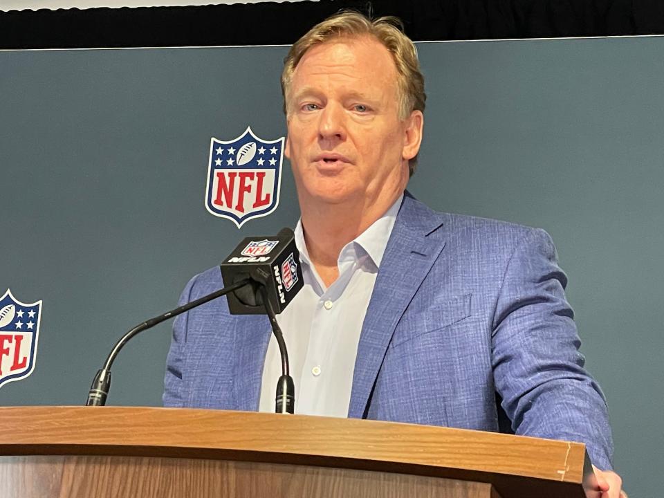 NFL Commissioner Roger Goodell addresses reporters at the conclusion of the Annual Meetings at The Breakers in Palm Beach on Tuesday.