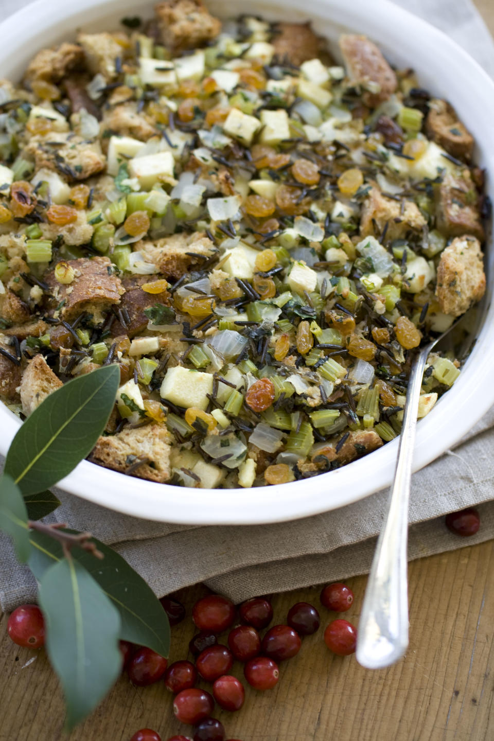 This Oct. 14, 2013 photo shows multigrain and wild rice stuffing with apples and herbs in Concord, N.H. (AP Photo/Matthew Mead)