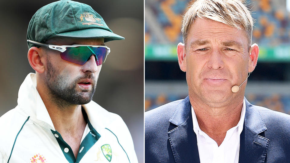 Shane Warne and Nathan Lyon, pictured here during Australia's win over New Zealand.