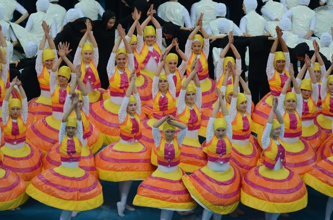 Dancers perform during the opening ceremony prior the kick off of the Euro 2012 football championships match Poland vs. Greece, on June 8, 2012 at the National Stadium in Warsaw. AFP PHOTO / JANEK SKARZYNSKIJANEK SKARZYNSKI/AFP/GettyImages