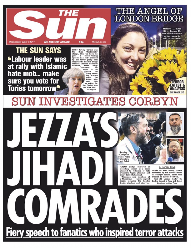 The Sun hit out at ‘Jezza’s Jihadi Comrades’ (Picture: The Sun)