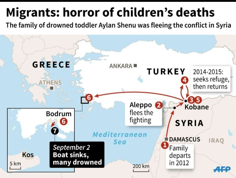 Map showing the route taken by a family whose children died when their boat took in water