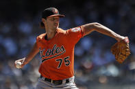 Baltimore Orioles pitcher Chris Ellis delivers to the New York Yankees during the second inning of a baseball game on Saturday, Sept. 4, 2021, in New York. (AP Photo/Adam Hunger)