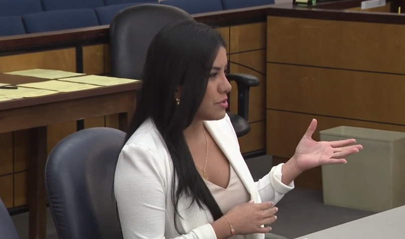 Grecia Figueroa during a hearing in her lawsuit against Nathan Fletcher for assault on April 5, 2024. (FOX 5/KUSI)
