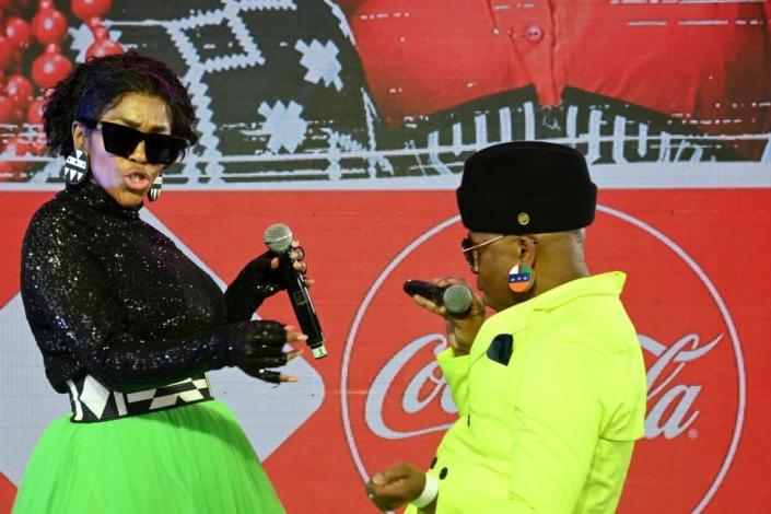 Mafikizolo during the FIFA World Cup Trophy Tour at Lanseria International Airport on May 28, 2022 in Johannesburg, South Africa.