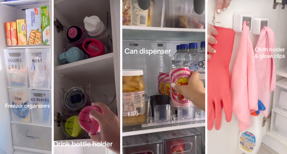 Stills from video about kitchen organising hacks.