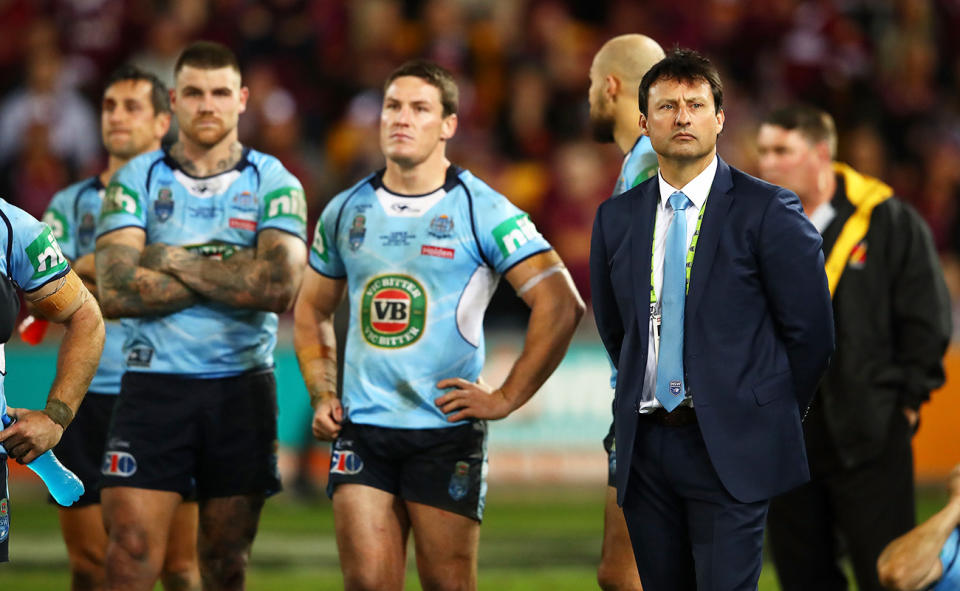 Laurie Daley, pictured here after NSW's State of Origin loss in 2017.