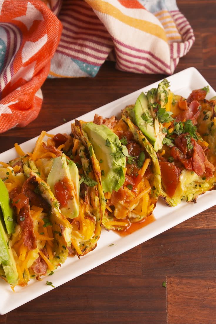 <p>Turn zucchini into taco shells for your next taco night.</p><p>Get the recipe from <a href="https://www.delish.com/cooking/recipe-ideas/recipes/a57886/zucchini-taco-shells-recipe/" rel="nofollow noopener" target="_blank" data-ylk="slk:Delish" class="link ">Delish</a>. </p>