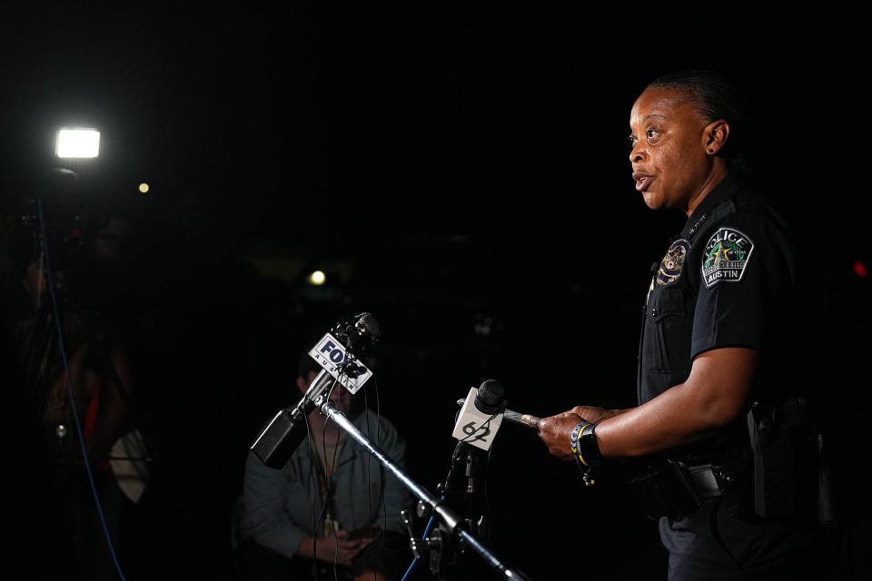 Austin interim Police Chief Robin Henderson briefs the media on a deadly shooting at the Arboretum shopping center Aug. 31. A pilot program would streamline the post-arrest process in some misdemeanor and felony cases.