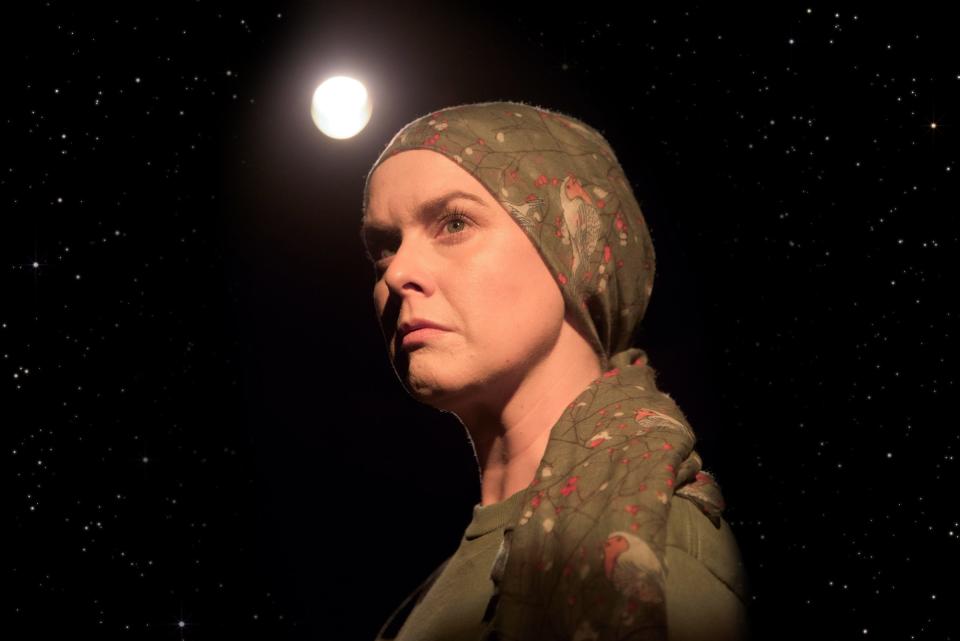 Rachel Moulton plays a veteran who was disfigured from burns during three tours in Afghanistan in the play “Ugly Lies the Bone” at Florida Studio Theatre.