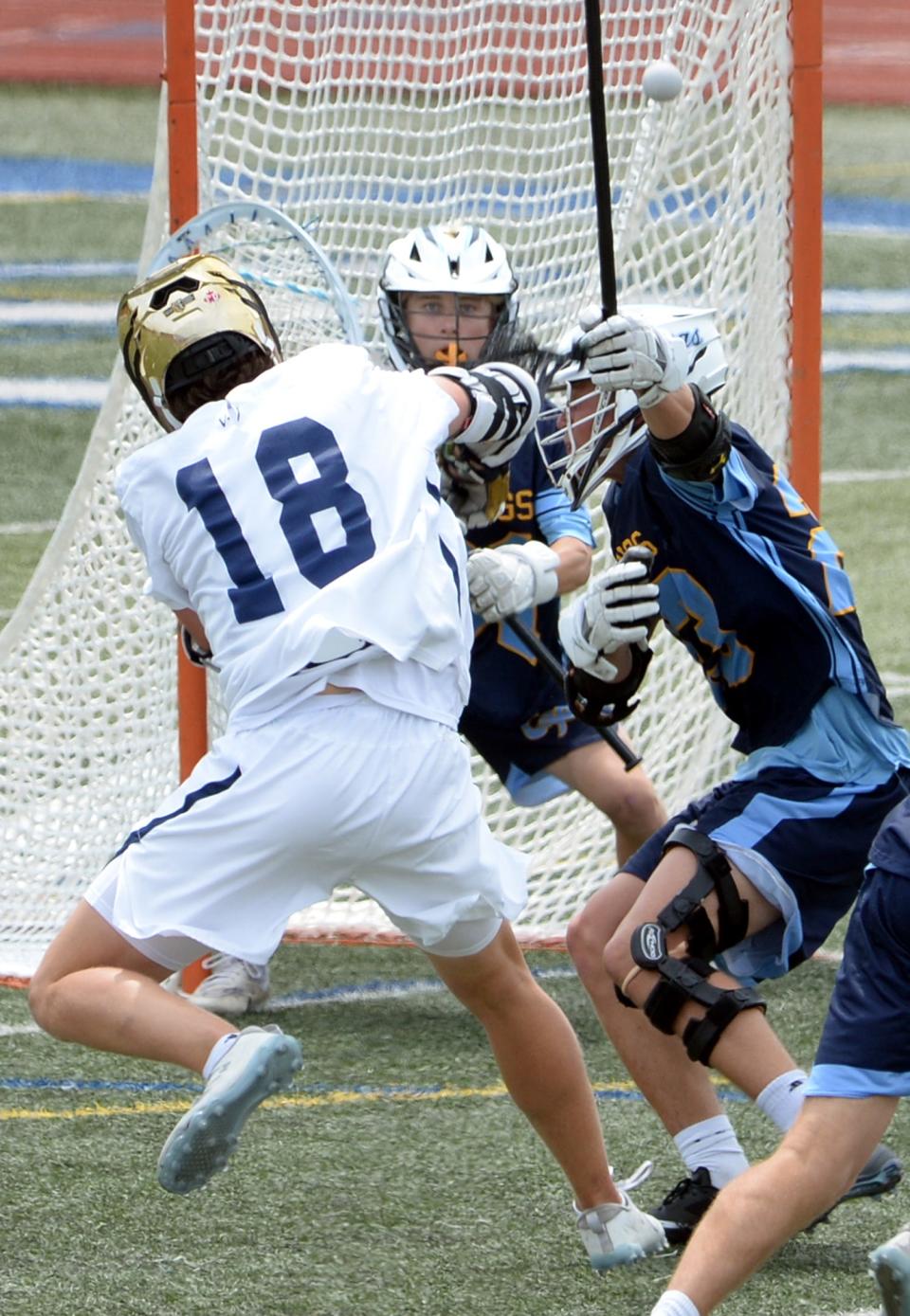 Rowyn Nurry of Salesianum scores a second-quarter goal to put his team up 3-2 against Cape Henlopen during the DIAA Boys Lacrosse championship game on Saturday at Dover High.