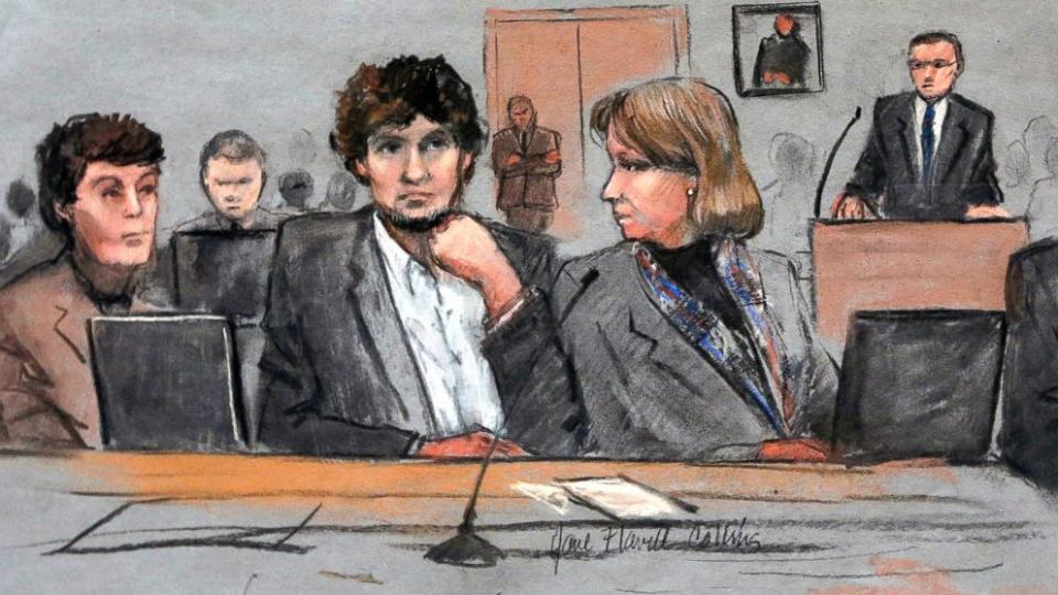 Dzhokhar Tsarnaev, en una ilustración de su juicio por los atentados del Maratón de Boston. (ABC News)