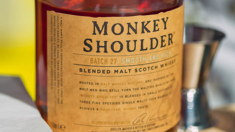 Monkey Shoulder bottle close-up