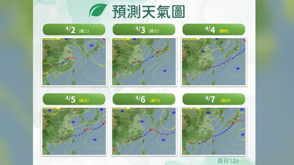 未來一週地面天氣圖。（圖／氣象署）