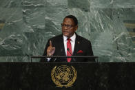 President of Malawi Lazarus Chakwera addresses the 77th session of the United Nations General Assembly, at U.N. headquarters, Thursday, Sept. 22, 2022. (AP Photo/Jason DeCrow)