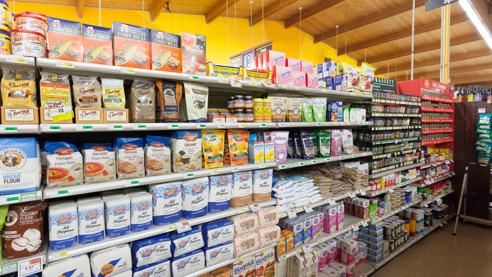 Cooking supplies section in grocery store.