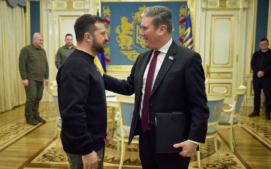 Starmer visited Volodymyr Zelensky in February 2023 to reaffirm Labour's support for Ukraine in its war with Russia