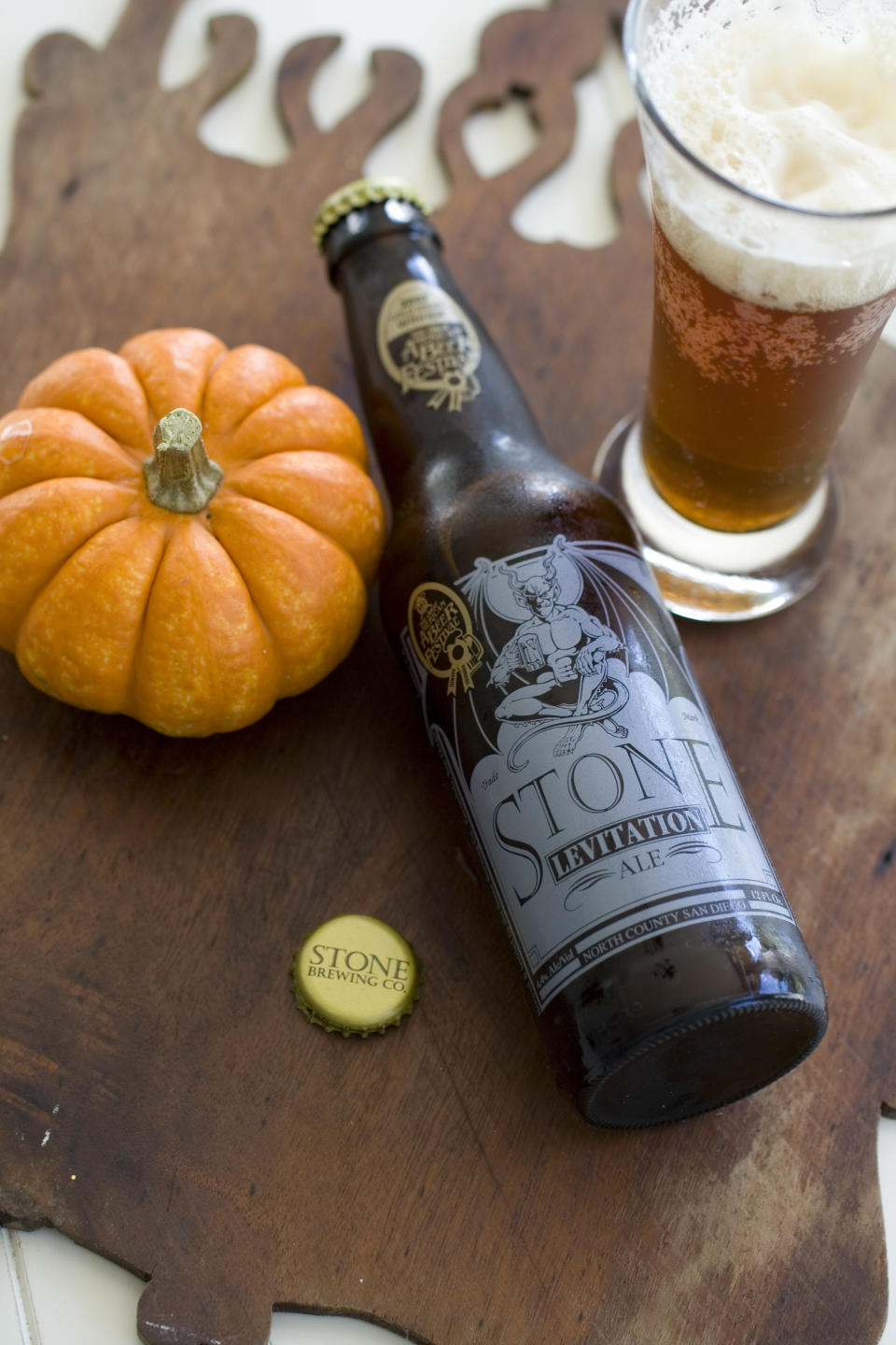 This Sept. 16, 2013 photo shows a bottle and glass of Stone Levitation Ale in Concord, N.H. (AP Photo/Matthew Mead)