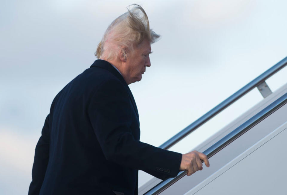 President Trump vs. the wind. (Photo: Getty Images)