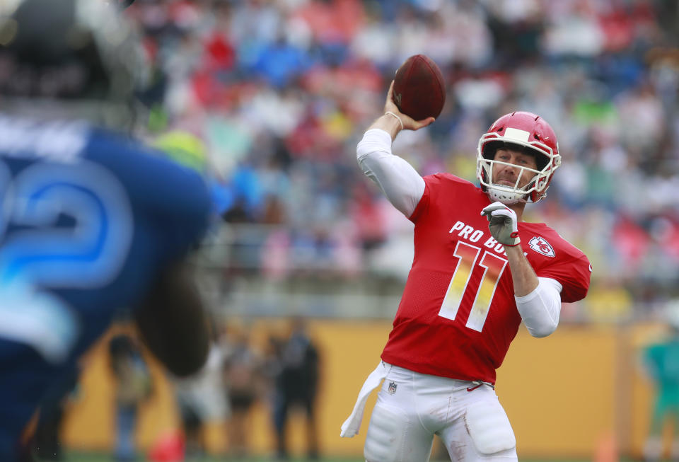 Quarterback Alex Smith, now with Washington, wore the Vicis Zero 1 helmet last year with Kansas City. The helmets tested best in laboratory testing commissioned by the NFL and NFLPA. (AP)