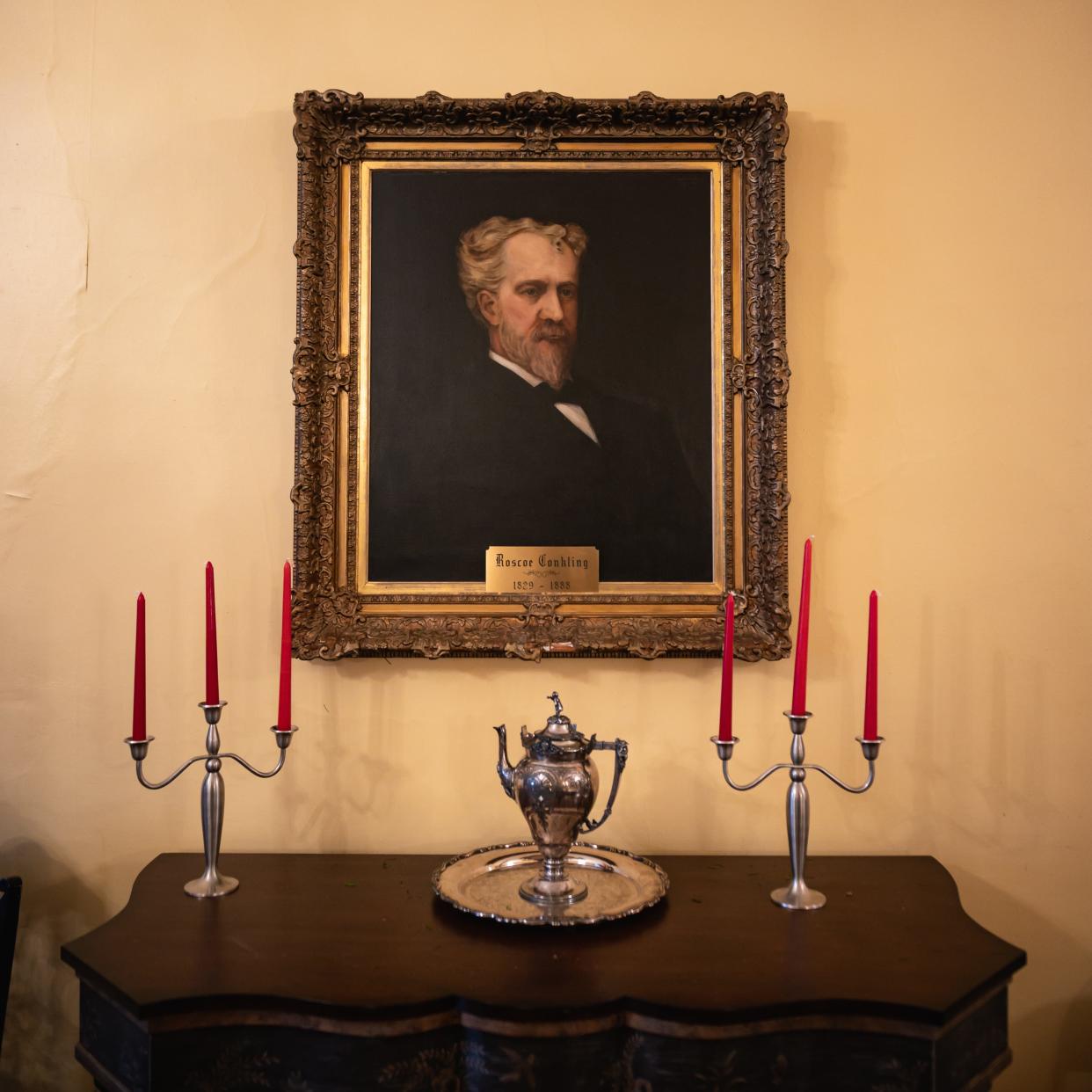 A view of a portrait of Roscoe Conkling inside No. 3 Rutger Park in Utica on Friday, April 19, 2024.