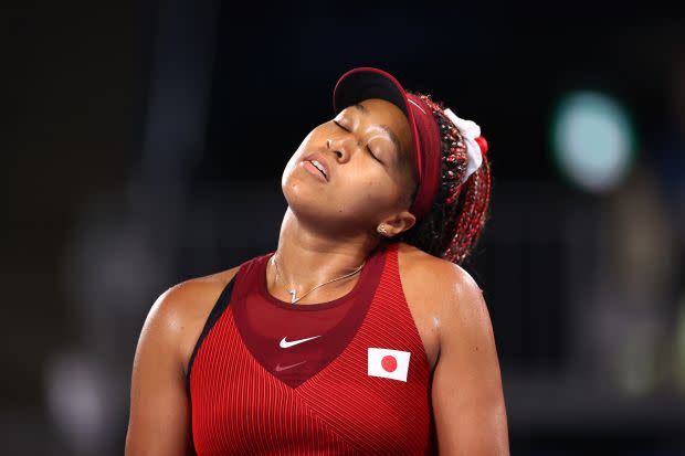 Naomi Osaka of Japan reacts during her third round match against Marketa Vondrousova of Czech Republic