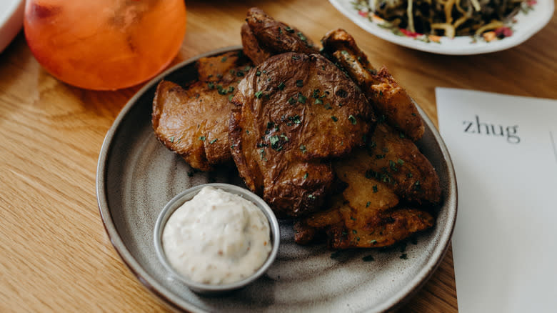 Potato tostones at Zhug