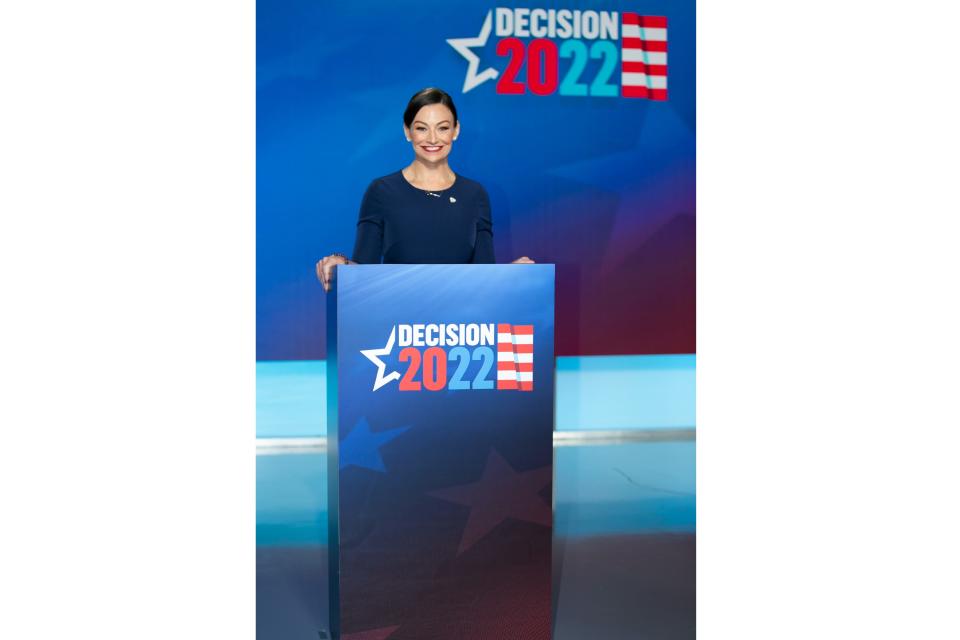 Commissioner Nikki Fried in the WSCV / Telemundo 51 studio, during sound check for the Telemundo 51 / NBC 6 “Decision 2022: Democratic Gubernatorial Debate” in Miramar, Florida