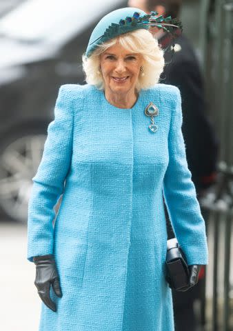 <p>Samir Hussein/WireImage</p> Queen Camilla attends Commonwealth Day service on March 11, 2024