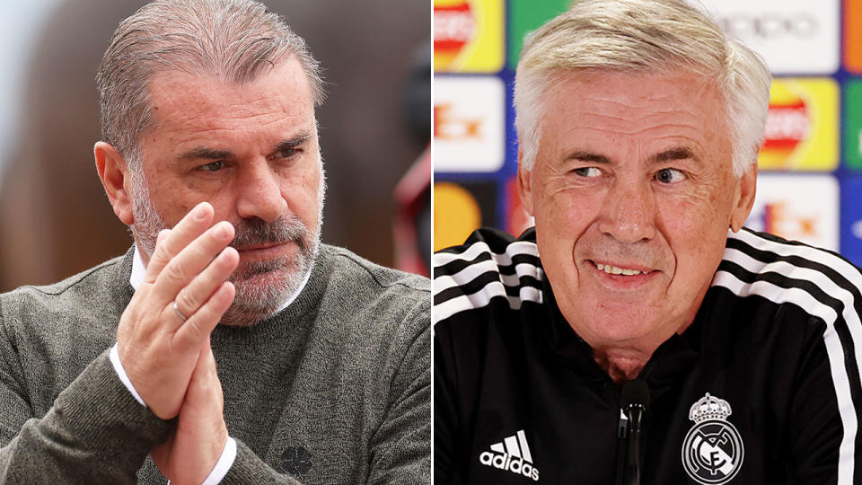 Pictured right is Real Madrid coach Carlo Ancelotti and Celtic counterpart Ange Postecoglou on the left.