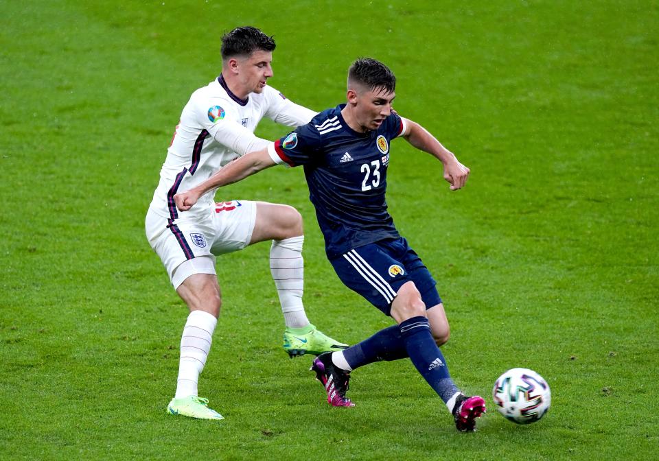 England’s Mason Mount (left) is isolating after Scotland’s Billy Gilmour testing positive for coronavirus (PA Wire)