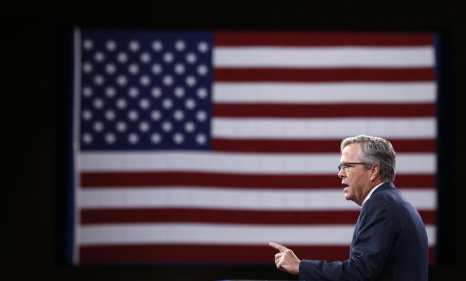 Jeb Bush smiles while being interviewed  at the Conservative Political Action Conference (CPAC) at National Harbor in Maryland  February 27, 2015.  (Kevin Lamarque/REUTERS)