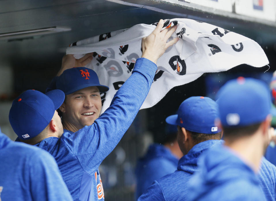 前梅子軍團領袖David Wright與Jacob deGrom。（Photo by Paul Bereswill/Getty Images）