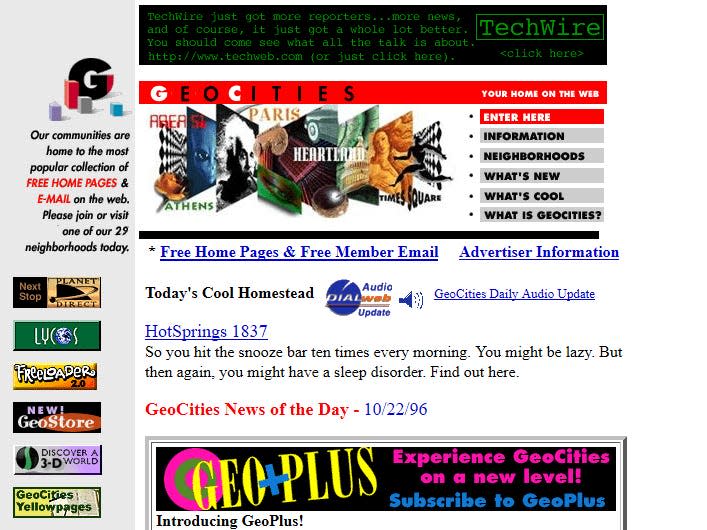 the GeoCities website in 1996