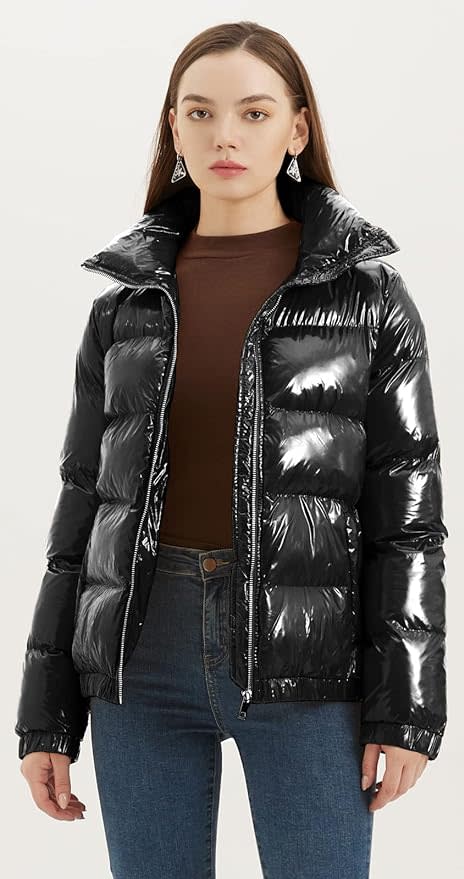 black shiny puffer coat