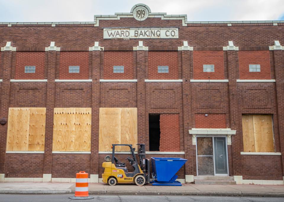 Work continues on the former Ward Baking Co. building along Portage Avenue in South Bend. Developers hope to use the space for a mix of retail, offices, shared work space, studios and more.