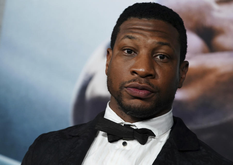 Jonathan Majors arrives at the premiere of "Creed III" on Monday, Feb. 27, 2023, at TCL Chinese Theatre in Los Angeles. (Photo by Jordan Strauss/Invision/AP)