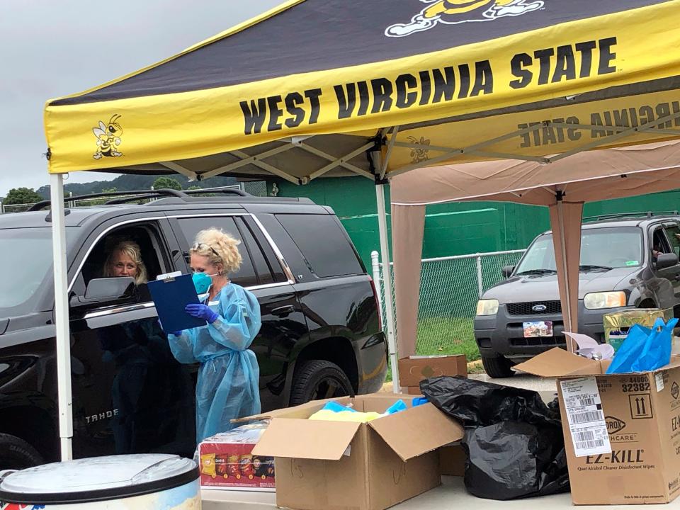 Students getting tested before moving into residence halls at West Virginia State University, on July 31, 2020.