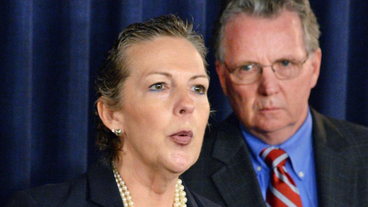 <div>FILE-Monroe County DA Sandra Doorley, left, speaks during a news conference in 2017 in Albany, NY. (Photo by John Carl D'Annibale /Albany Times Union via Getty Images)</div>
